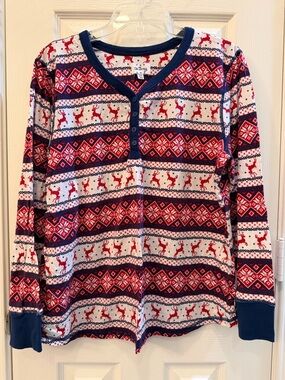 Lanz of Salzburg XXL 100% Cotton Reindeer Fair Isle Pajama Set Drawstring
